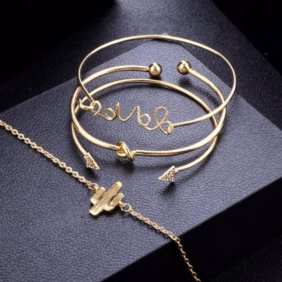 Gold Cactus Knot Love Bangle Bracelet 4pc/Set - Picture 3 of 7